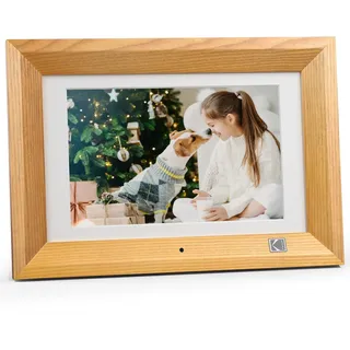 KODAK Digitaler Bilderrahmen 10 Zoll mit Fernbedienung, Hölz Elektronischer Fotorahmen No WLAN, 8 GB Speicher, 1280x800 IPS, Unterstützung Bild, Video, Musik, USB, SD Karte und Automatisch Drehende