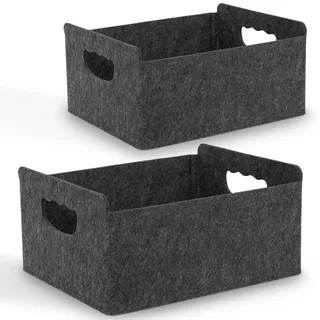 BEHONA Filzkorb Aufbewahrungskorb aus Filz, Organizer Box für Schrank & Regal, Faltbarer Aufbewahrungskorb, Filzbox für Zuhause und Büro,Schwarz (2 Stück)