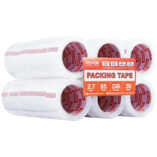 Vevor Transparentes Packband, 76,2 mm Kern, 36er-Set 47,8 mm x 59,436 m Paketklebeband, 0,068 mm dick, Hochleistungs-Klebeband für Umzüge, Lagerung und Verpackung, Versand und Postversand, Büro