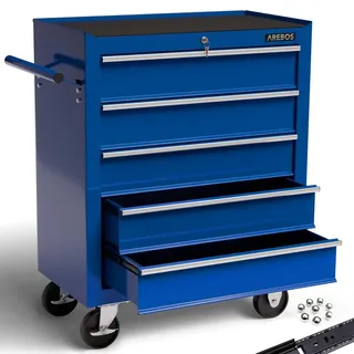 Arebos Werkstattwagen 5 Fächer zentral abschließbar | Blau
