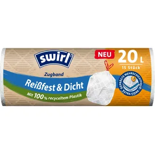 Swirl Müllbeutel Reißfest & Dicht 20 Liter, mit Zugband, 15 Stück