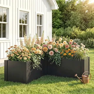 Outsunny Hochbeet L-förmig 150 x 150 x 55 cm Schwarz