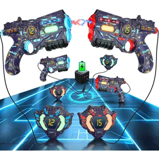 VATOS Wiederaufladbares Laser Tag Set mit 2 Pistolen und 2 Westen - Infrarot Echtzeit Daten SYNC Laser Tag Pistole mit leuchtendem Licht, Lazer Tag Spiel für Erwachsene Jungen Mädchen von 6-12 Jahren