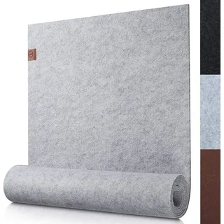 Sidorenko Tischläufer moderner Tischläufer aus Filz - Abwaschbare Tischdecke mit Leder Label, Skandinavischer Tischband Deko grau Ø 100 cm
