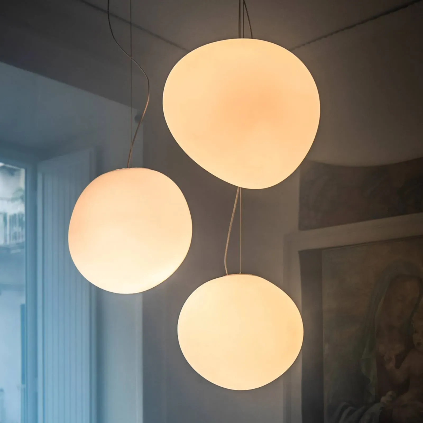 Foscarini Design Hängelampe Gregg grande, dimmbar, weiß / opal, für Wohn- / Esszimmer, Glas, Design, Pendelleuchte - 47 cm - 40 cm - 40 cm