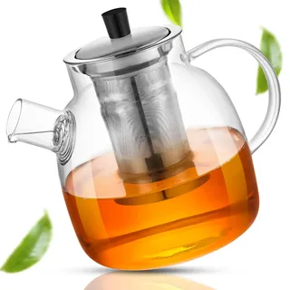 1500ml Teekanne mit Siebeinsatz, Teekanne Glas Aus Hitzebeständigem Borosilikatglas, Wasserkaraffe Geeignet Zum Aufbrühen Von Tee, Blumentee, Früchtetee, Kräutertee Und Teebeuteln, Einfache Reinigung
