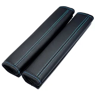 L & P Car Design Gurtpolster Gurtschoner Auto in Schwarz mit hellblauer Naht Sicherheitsgurt, (2 Stück), Echtleder blau|schwarz