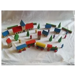 alles-meine.de GmbH großes Dorf mit Eisenbahn, Schule, Häuser & Bäume, Figuren und Zäune - aus Holz - Gebäude Zubehör Stadt/Holzhäuser Lok Zug Dampflok - Bausteine/Baukasten ..