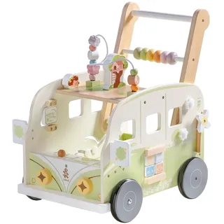 ROBUD Baby Lauflernhilfe Holz, Interaktiver Lauflernwagen, Einstellbare Geschwindigkeit & Höhe Baby Walker, Motorikspielzeug Geschenk für Kleinkinder ab 10 Monaten-1-2 Jahren