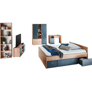 Arthur Berndt Jugendzimmer-Set »Alessio, Anthrazit mit Artisan Eiche Dekor, viel Stauraum«, (Set, 6-tlg., Kleiderschrank, Bett mit Schubkasten, Schreibtisch, Bücherregal etc.), mit Melamin-Oberfläche, braun