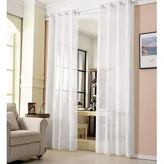 Woltu WOLTU® Gardinen transparent mit Ösen Leinenoptik Vorhang Ösenvorhang Halbtransparent Stores Voile Fensterschal Leinenvorhang für Wohnzimmer Kinderzimmer Schlafzimmer, 140x175 cm, Weiß, (1 Stück)