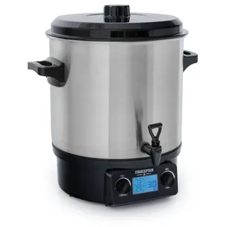 Stagecaptain GWK-27D Glühweinkocher - Digitaler Einkochautomat mit 27 Liter - LCD-Anzeige - 2000 Watt - Edelstahl - Einfache Bedienung (Temperatur und Zeitschaltuhr) - Abschaltautomatik - Silber