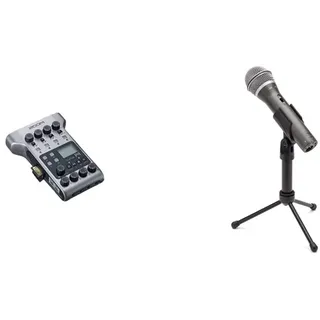 Zoom P4 PodTrack – Audio-Schnittstelle und tragbarer Recorder für Podcast & Samson Q2U Aufnahme- und Podcasting-Paket - Dynamisches USB/XLR-Mikrofon mit Zubehör