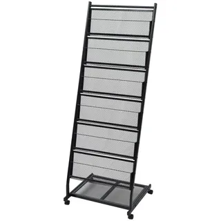 Tidyard Katalogständer Prospektständer aus Stahl mit 6 Regalen und 4 Lenkrollen für A4 Bücher, 47,5 × 43 × 133 cm (L × B × H), Schwarz
