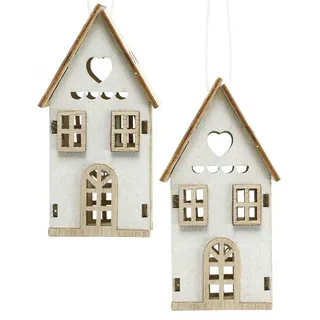 Weihnachtsbaumschmuck Holzhäuser Landhausstil Deko-Set 6 Stück H7,5cm