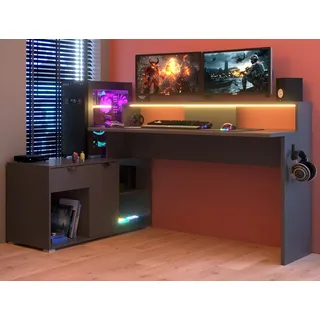 parisot möbel Schreibtisch Winkelschreibtisch Gamer Tisch Beleuchtung Stauraum Monitorbrücke