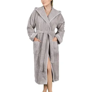 Laynenburg Damenbademantel - Frottee Bademantel Damen lang, 124, Baumwolle, Kapuze, Gürtel, 100% Baumwolle, Gürtel, Frottee Kapuze S-3XL grau M | 121 cm