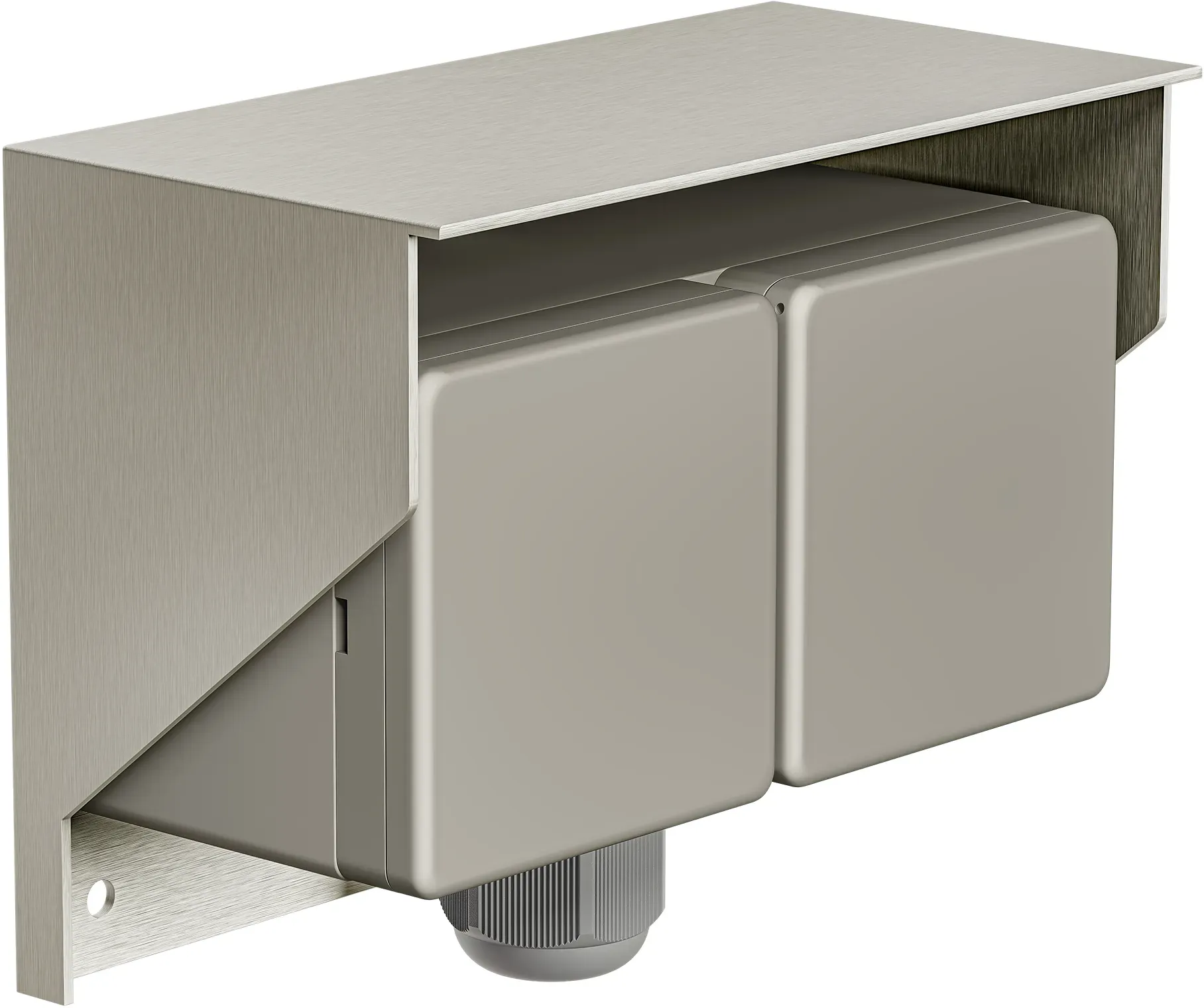 ledscom.de Außen-/Feuchtraumsteckdose PIWI, Aufputz, IP44, 2-fach Schuko, 16A/230V, Edelstahl, Kunststoff, waagerecht