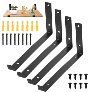 4 Stk Regalhalterung Schwarz, Winkel Regalwinkel Schwerlastwinkel, Industrielle Regalhalterungen, Schwimmende Wandhalterung Regal Wandregal Regalträger Halter mit Lippen(288mm)