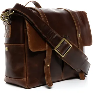 SID & VAIN Kameratasche echt Leder - SLR DSLR Umhängetasche Heathrow - Fototasche verstellbare Fächer mit Laptop-Fach - Ledertasche Herren und Damen braun handgefertigt