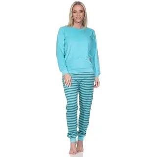 normann Damen Frottee Schlafanzug mit Bündchen Pyjama mit Herzmotiv - auch in Übergröße, Farbe:türkis, Größe:36-38 - 36-38