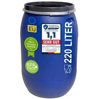 plasteo plasteo® 220 Liter Weithalsfass mit Deckel und Spannring Lebensmittelecht und BPA