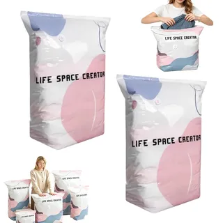 Vakuumbeutel Ohne Pumpe, No‐Pump Vacuum Storage Bags, 3D-Vakuum-Aufbewahrungsbeutel Ohne Pumpe, Wiederverwendbare vakuumbeutel für kleidung, Bettdecken & Reisen (L-2 Stück)