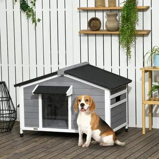 PawHut Hundehütte 109 x 79 x 72 cm Holz Grau