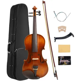 WUQIMUSC Violine 4/4 in voller Größe für Anfänger, Erwachsene, Fichtendecke, Ahornrückseite, Starter-Set mit Koffer, Bogen, Kolophonium, Stimmgerät, Schulterstütze und