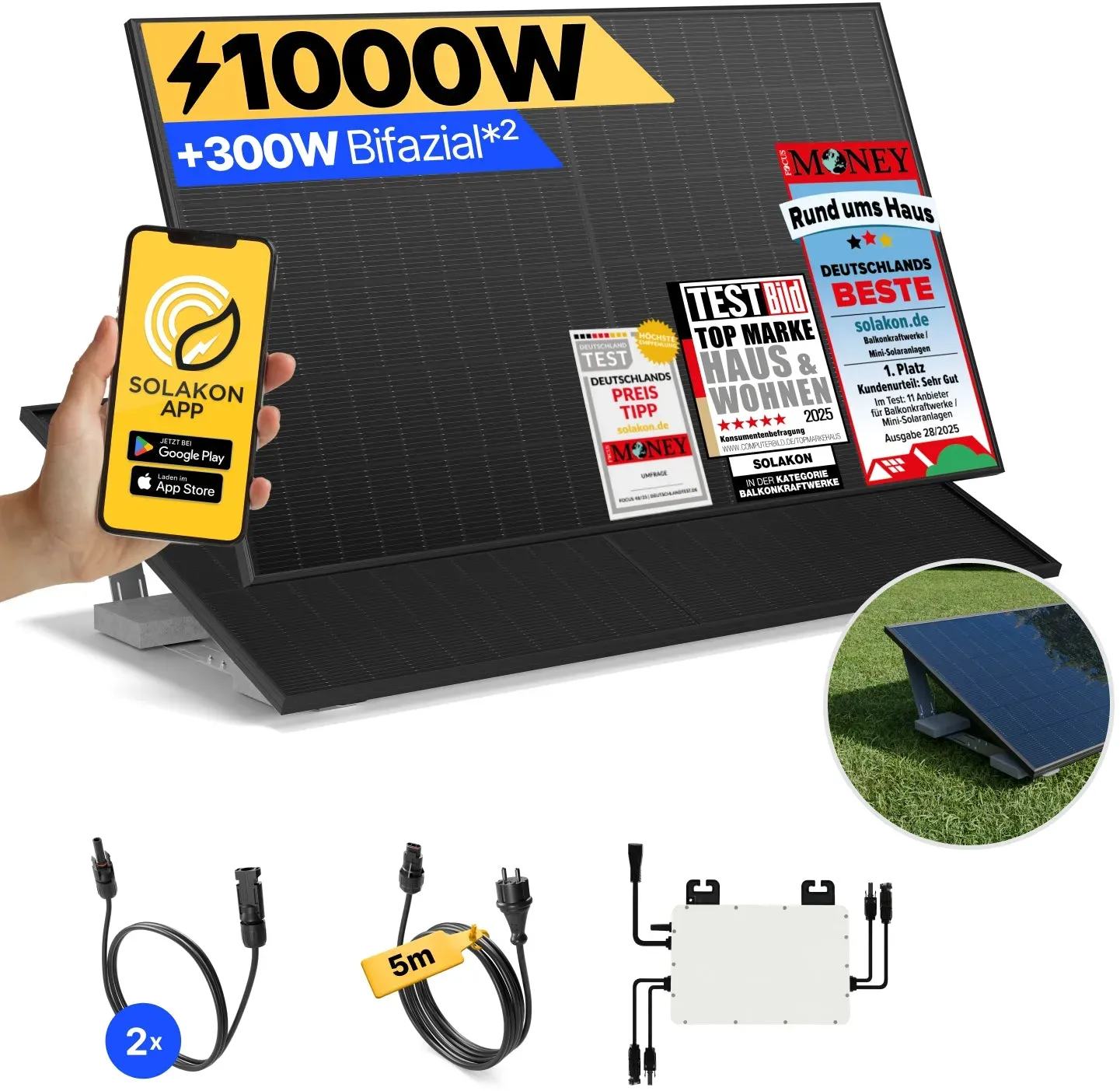 onBasic: 1000 Watt Balkonkraftwerk - Garten & Flachdach / ohne Speicher / 5m