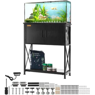 Vevor Aquariumständer, 20 Gallonen Fischtankständer, 65 x 42 x 81 cm Schildkrötentankständer aus Stahl & MDF, 76 kg Tragkraft, Reptilientankständer mit Lagerschrank und Eingebettetem Netzteil