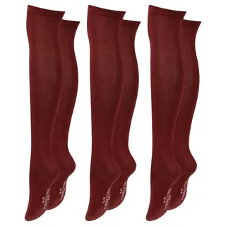 Paolo Renzo Paolo Renzo® Damen Baumwoll Overknees mit Anti-Rutsch-Bund 3 Paar - Größe 36/41 - Bordeaux-Rot