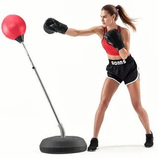 Vevor Boxsack Set, Reflex-Boxsack für Kinder & Erwachsene, Höhenverstellbares Schlagsack-Set mit Boxhandschuhen und Ständer, Workout-Speed-Bag für Training im Heim-Fitnessstudio 43 x 43 x 146 cm