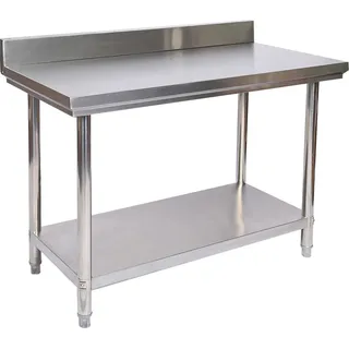 Wiltec Edelstahl Tisch Arbeitstisch Edelstahltisch mit Aufkantung 120x60x85cm für Gastro Küche Werkstatt Garten Keller mit höhenverstellbare Füßen