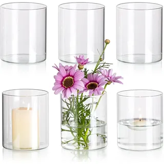 Glasseam Zylindervasen für Tafelaufsätze, Set mit 6 transparenten Glasvasen für Blumen, Moderne kleine schwimmende Kerzenvase, Dekoration, Tischdekorationen, 10.2 cm