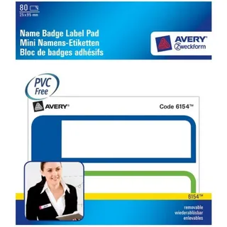Avery Zweckform Etiketten 80x Namensschilder im Block Weiß Rahmen Blau/Grün, Namensschild Namens-Etikett Aufkleber Namens-Etiketten weiß