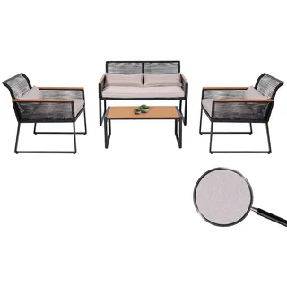 Mendler Garten-Garnitur HWC-K42, Gartenlounge Lounge-Set Sitzgruppe Sofa, Seilgeflecht Rope Holzoptik Stahl, Polster hellgrau