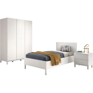 Vipack Jugendzimmer-Set »Set best. aus Einzelbett 90/200, Nachtkonsole, Kleiderschrank 3-trg.« 3 Stk. tlg. in gradlinigem Design, pflegeleichte lackierte Oberfläche in Weiß Weiß