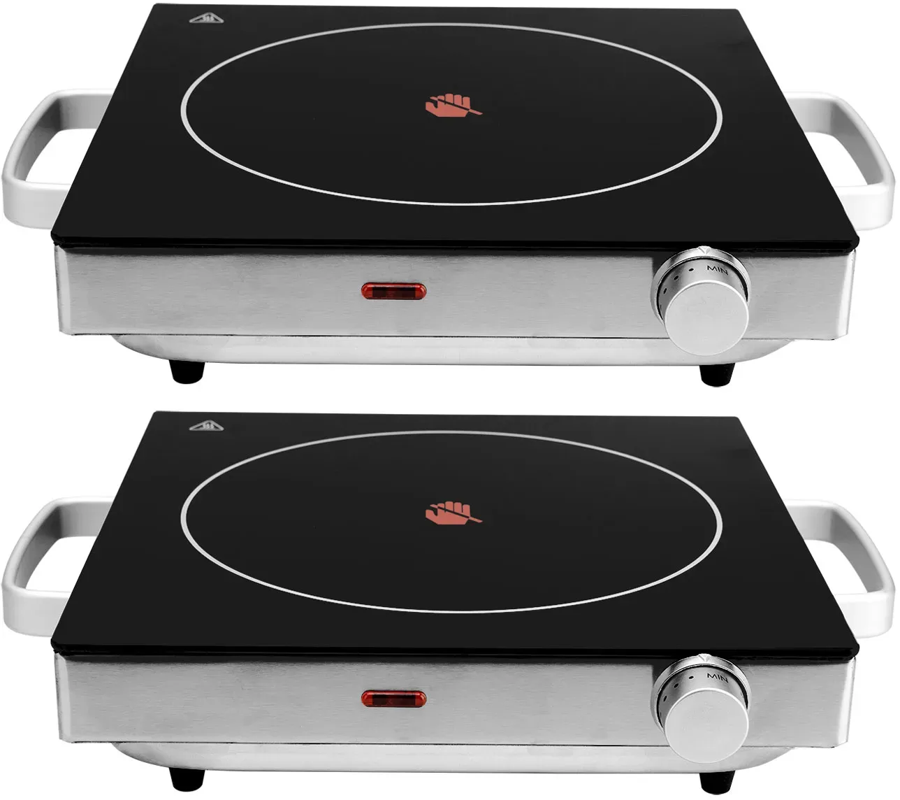 2er Set Mobile Glaskeramik-Kochplatte, Edelstahl Gehäuse u. Infrarot-Wärme, Ø 20cm, 2.000 Watt, stufenlose Temperaturregelung, tragbares Ceranfeld