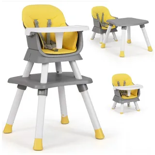 Costway 6-in-1 Babyhochstuhl, Kinderhochstuhl mit Sicherheitsgurt & abnehmbares Tablett, Babystuhl Kombihochstuhl, & Lerntisch & Bausteintisch & Kindersitzgruppe,