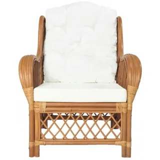 vidaXL Sessel mit Kissen Hellbraun Rattan und Leinen