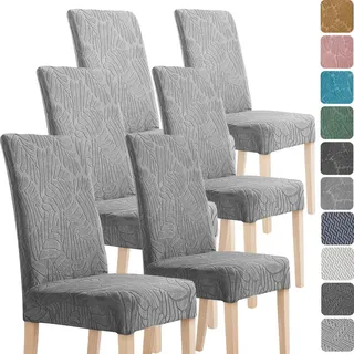 Mulisoft Stuhlhussen 6er Set, Stretch Stuhlbezug Jacquard Esszimmerstühlhussen Universal Stuhlhussen Abnehmbarer Waschbarer Stuhlabdeckung, Hellgrau - Hellgrau