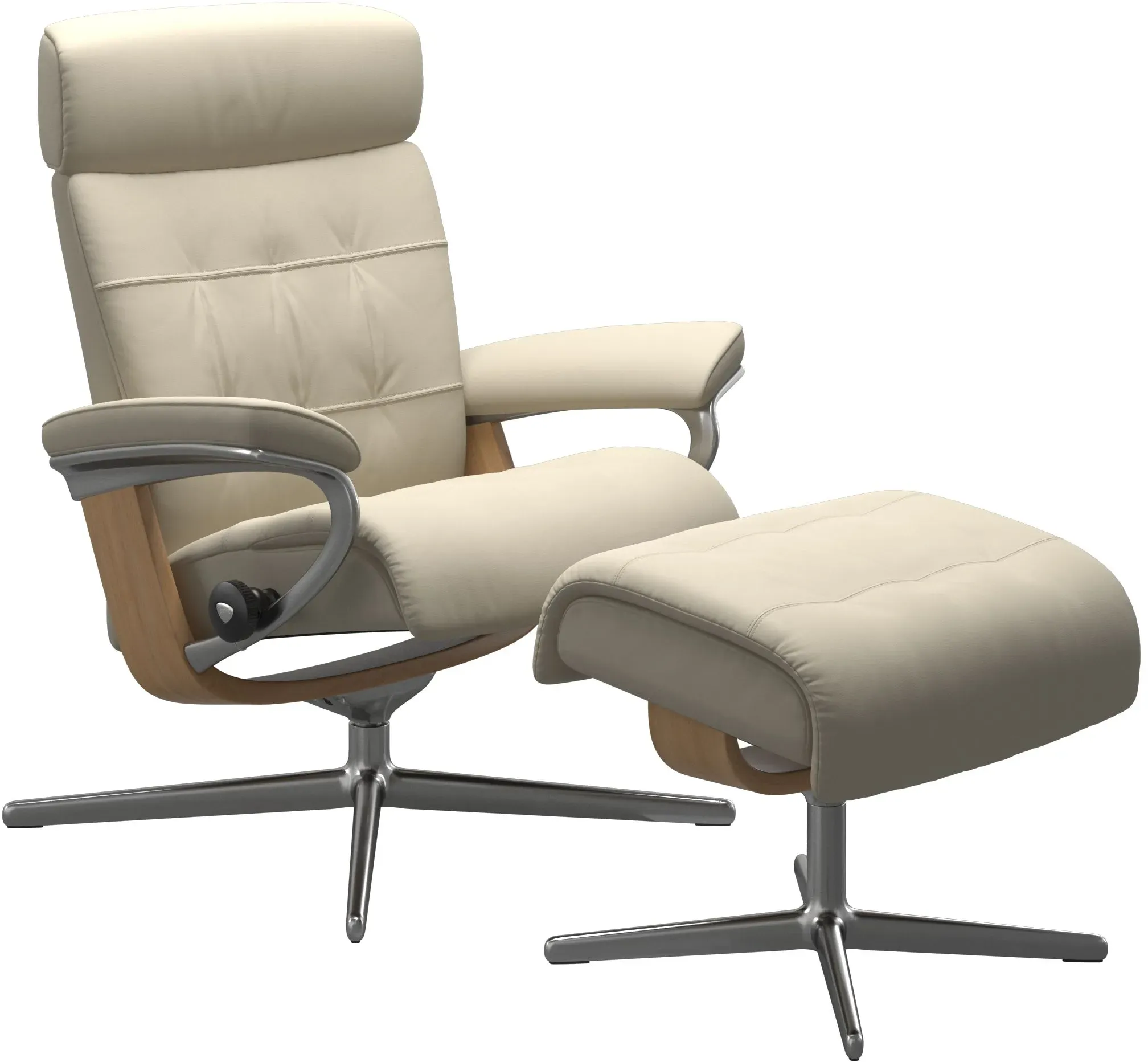 Stressless Erik M | Cross Untergestell Batick Cream Poliertes Aluminium Eichefarben