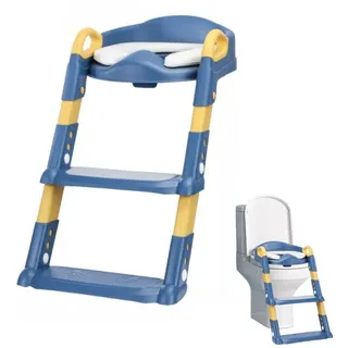 WILGOON Toilettentrainer Toilettensitz Kinder mit Treppe, Toilettentrainer für Kinder, WC Sitz, (WC Sitz mit PVC Gepolsterter, Höhenverstellbar und Faltbar), Rutschfest mit Spritzschutz Toilettenaufsatz Kinder blau