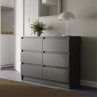 home collective Kommode 80 | 100 | 120 | 140 cm Höhe 78 cm 6 Schubladen Kommode anthrazit Holz Schrank mit Sideboard Highboard Anrichte Schlafzimmer Wohnzimmer Flur Büro Organizer Breite 100 Schublade - Grau
