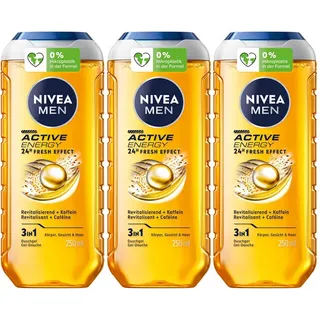 3x250ml NIVEA MEN 3in1 Duschgel & Shampoo Active Energy 24H