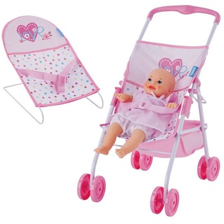 hauck 3-tlg. Puppenset - Babywippe, Buggy & Puppe (36 cm) in rosa