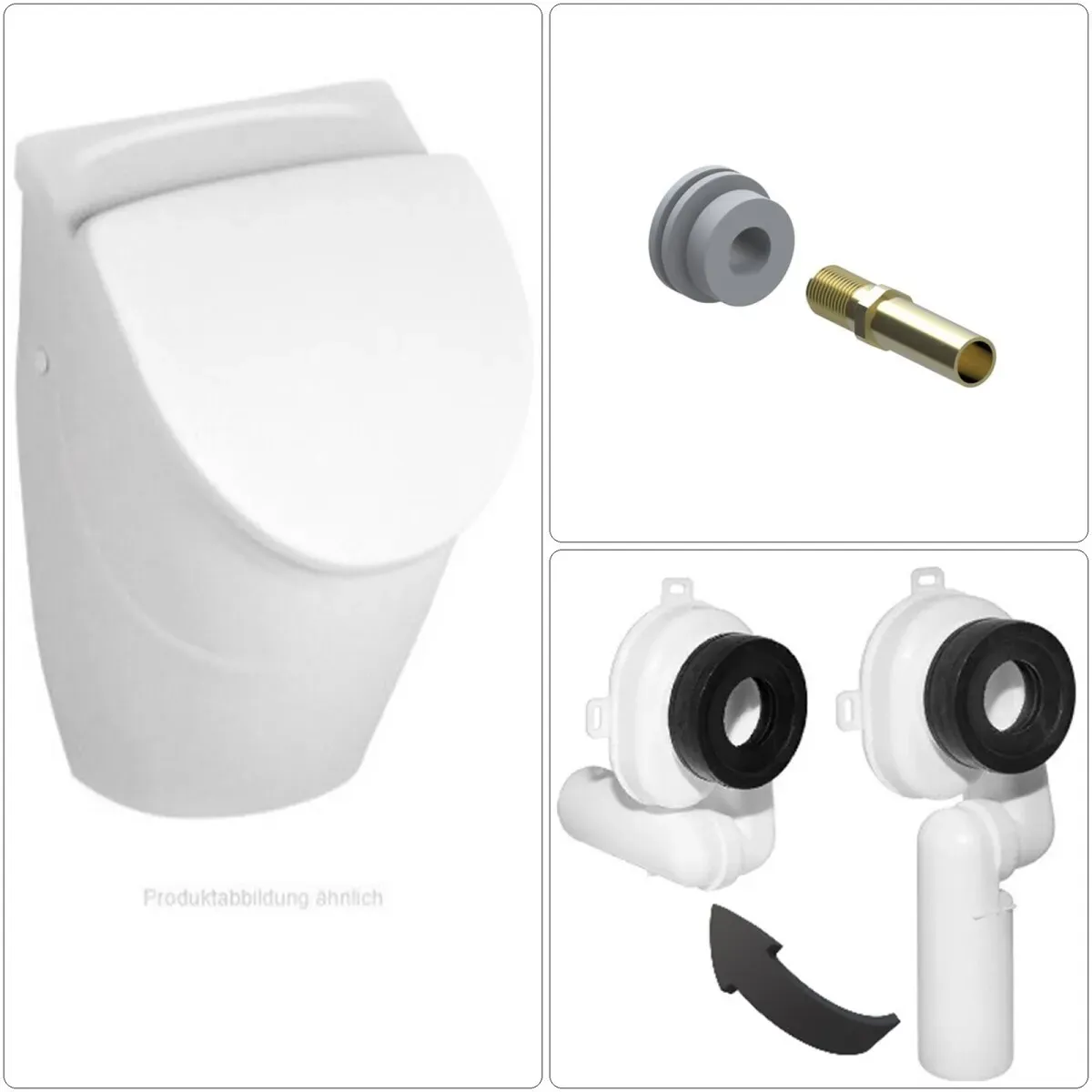 VILLEROY & BOCH O.NOVO Keramik Absaug Urinal mit Deckel, Ablauf- und Einlaufgarnitur, weiß