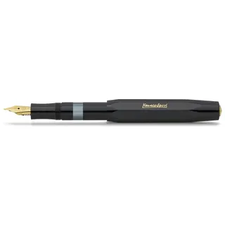 Kaweco Piston Sport Classic Black/Gold I Klassischer Kunststoff Kolbenfüllhalter zum Aufziehen von Tinte mit transparentem Tintenfenster in Retro-Dose 13 cm I Federbreite: F (Fein)