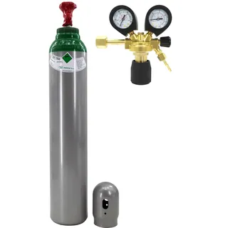 Argon Gasflasche Schutzgasflasche Argon 8L mit Druckminderer Argon - Gefüllte Argon-Flasche 200 Bar + Druckminderer Ar/CO2-10 BestSchweissen.de für TIG MIG MAG Schweißen